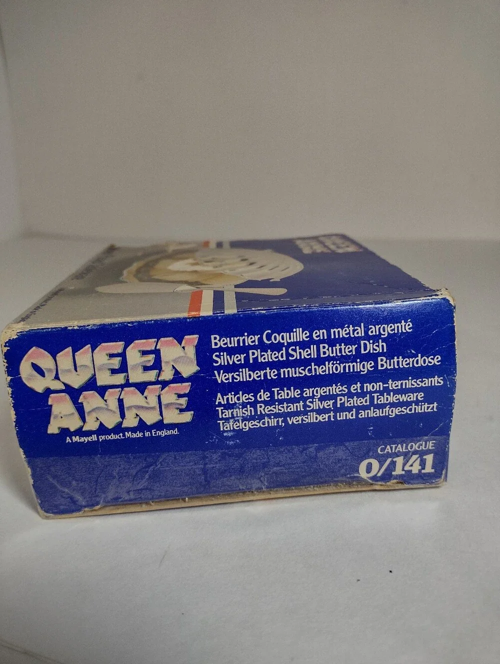 Queen Anne Vintage Butler Silver Tone Tableware in Blue and White Box